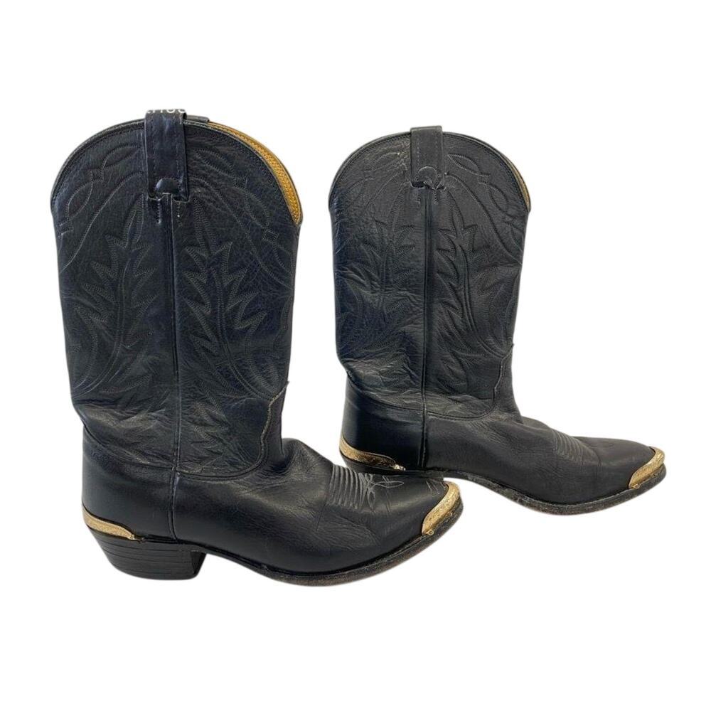 Nocona Vintage Black Leather Western Cowboy Boots Size 8.5 D